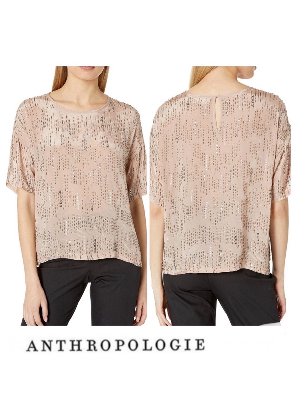 ANTHROPOLOGIE x Velvet Jonelle Beaded Sequins Viscose Boho Top Blouse Sz M NWT - Picture 15 of 15